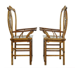 Pair of Mid 19th Century Carved Elm Chinese Yoke Back Armchairs — thumbnail 3