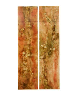 PAIR OF LARGE FRENCH 1950’s ACRYLIC ABSTRACT PANELS GOLD LEAF