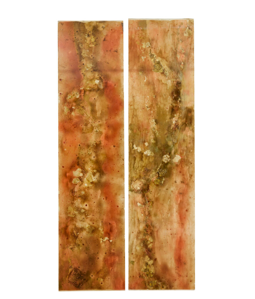 PAIR OF LARGE FRENCH 1950’s ACRYLIC ABSTRACT PANELS GOLD LEAF