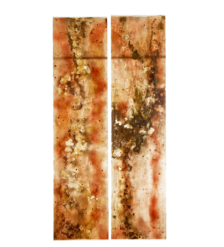Pair of Large French 1950’s Acrylic Abstract Panels Gold Leaf — image 9