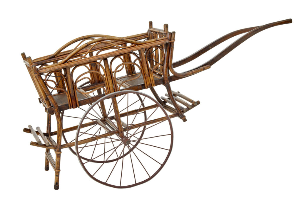 Early 20th Century Oriental Bamboo 2 Seat Child Carriage — image 6