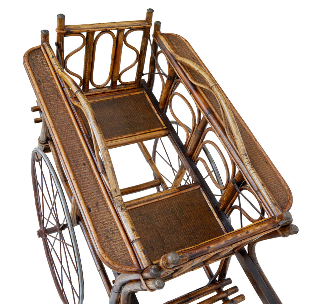 Early 20th Century Oriental Bamboo 2 Seat Child Carriage — image 3
