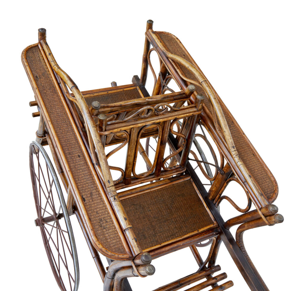 Early 20th Century Oriental Bamboo 2 Seat Child Carriage — image 2