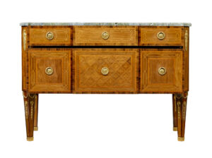 Early 20th Century  Inlaid Walnut Commode with Marble Top — thumbnail 5