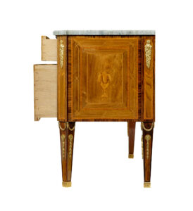 Early 20th Century  Inlaid Walnut Commode with Marble Top — thumbnail 4