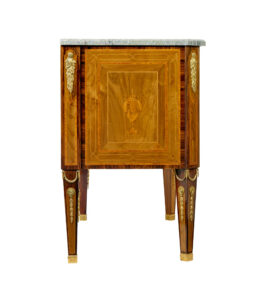 Early 20th Century  Inlaid Walnut Commode with Marble Top — thumbnail 2