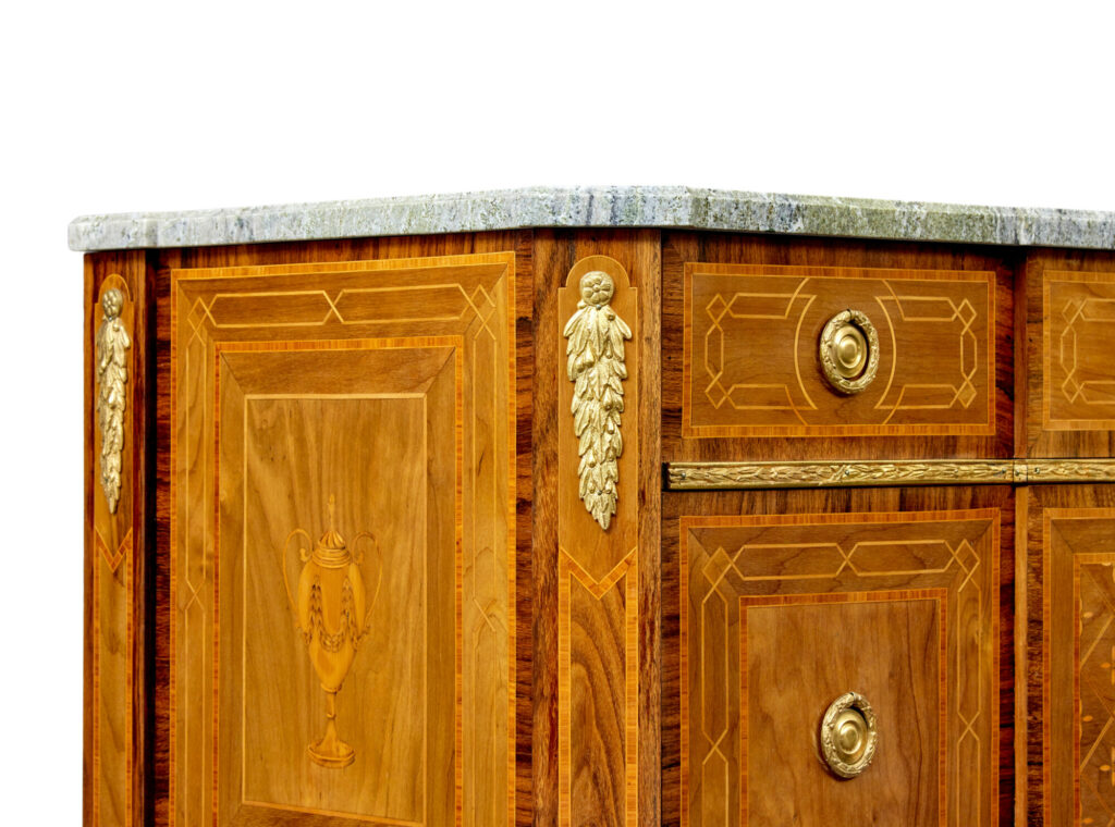 Early 20th Century  Inlaid Walnut Commode with Marble Top — image 10