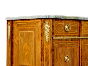 Early 20th Century  Inlaid Walnut Commode with Marble Top — thumbnail 10