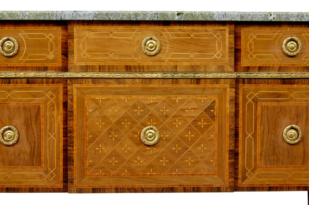 Early 20th Century  Inlaid Walnut Commode with Marble Top — image 8