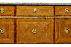 Early 20th Century  Inlaid Walnut Commode with Marble Top — thumbnail 8