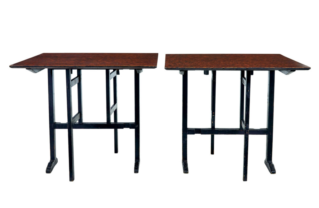 PAIR OF 19TH CENTURY SWEDISH RAGWORK PAINTED GATE LEG TABLES