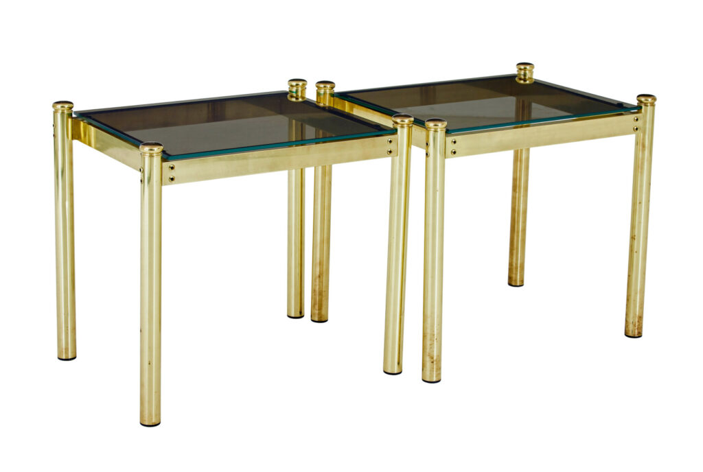 PAIR OF 20TH CENTURY BRASS AND GLASS SIDE TABLES