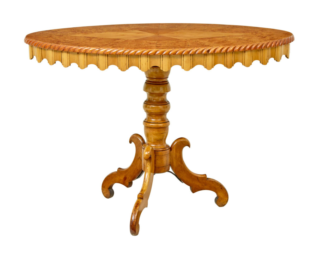 19TH CENTURY INLAID BURR BIRCH OVAL OCCASIONAL TABLE