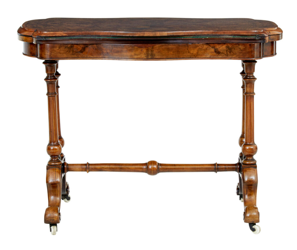 19th Century Victorian Inlaid Walnut Card Table — image 8