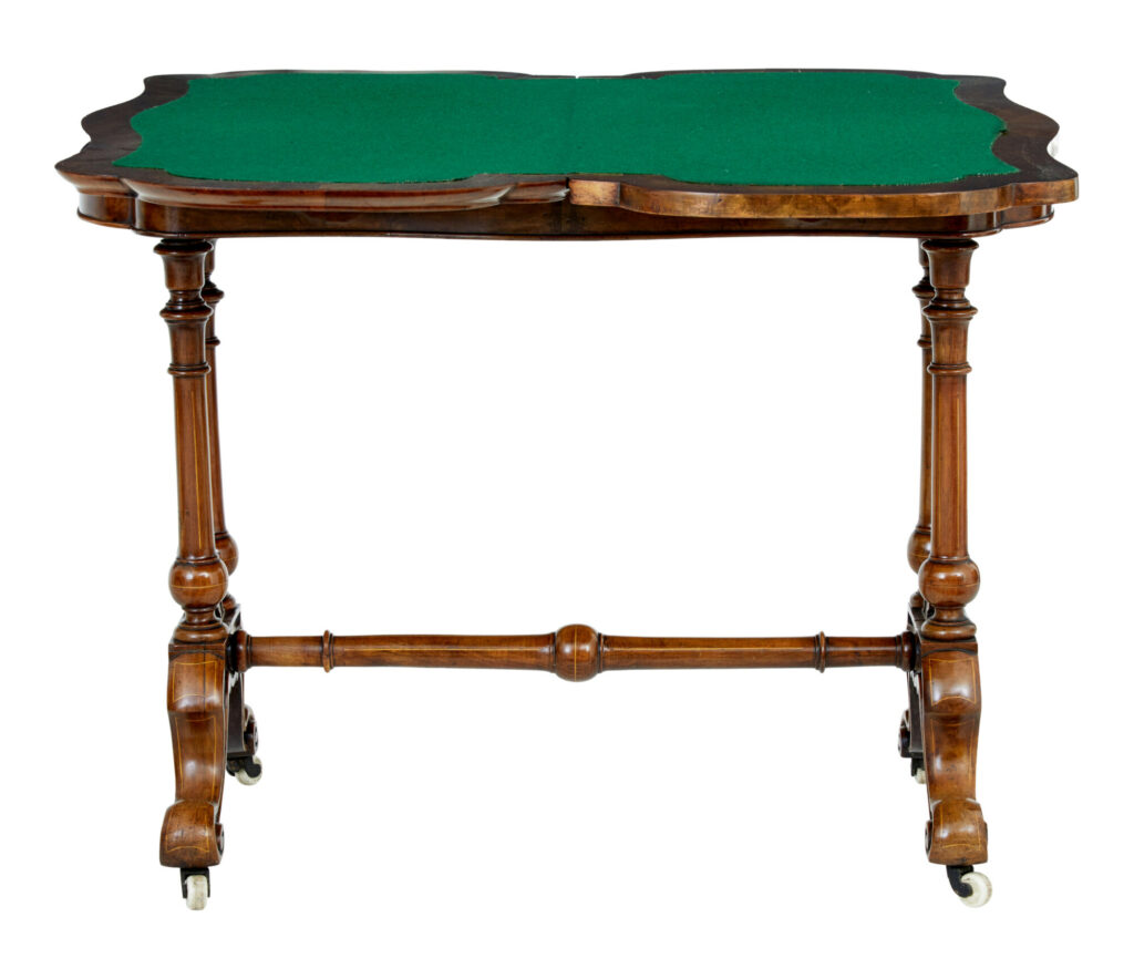 19th Century Victorian Inlaid Walnut Card Table — image 6