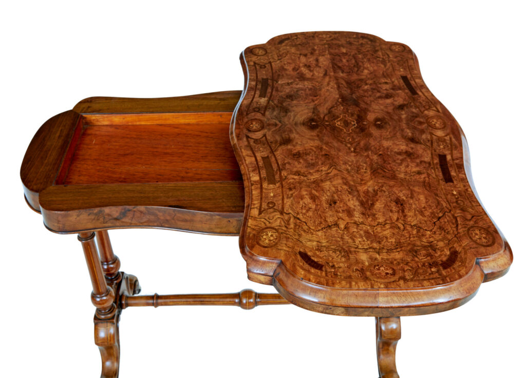19th Century Victorian Inlaid Walnut Card Table — image 4
