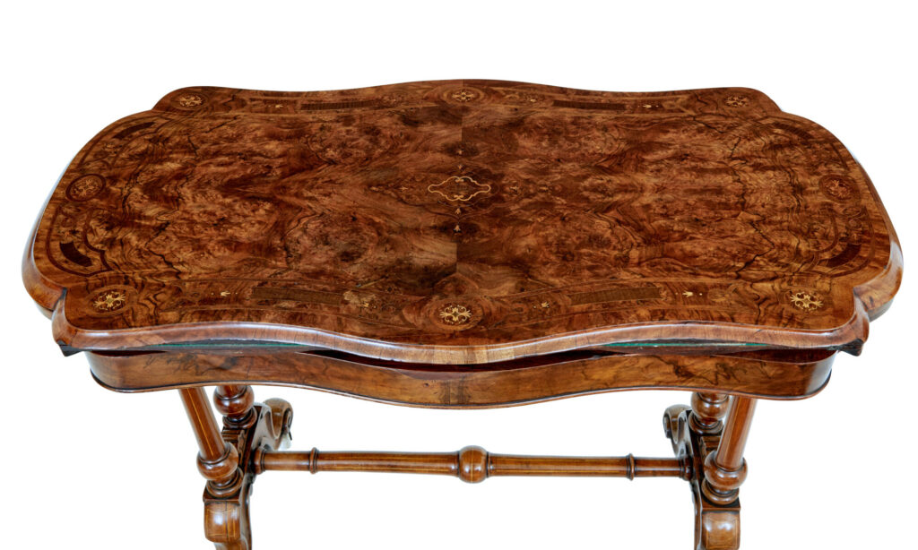 19th Century Victorian Inlaid Walnut Card Table — image 3