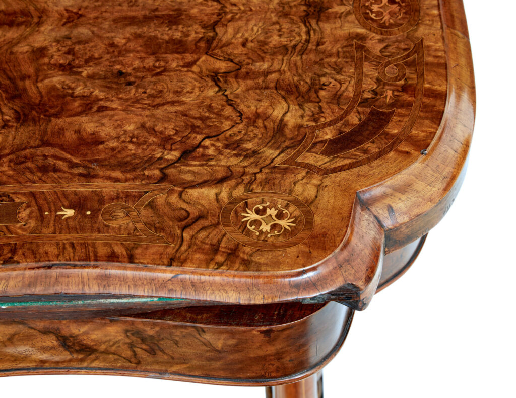 19th Century Victorian Inlaid Walnut Card Table — image 2