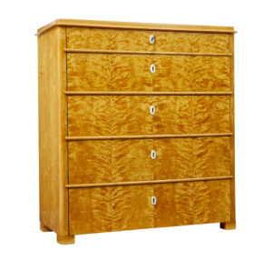 19TH CENTURY SWEDISH FLAME BIRCH CHEST OF DRAWERS