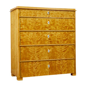 19TH CENTURY SWEDISH FLAME BIRCH CHEST OF DRAWERS