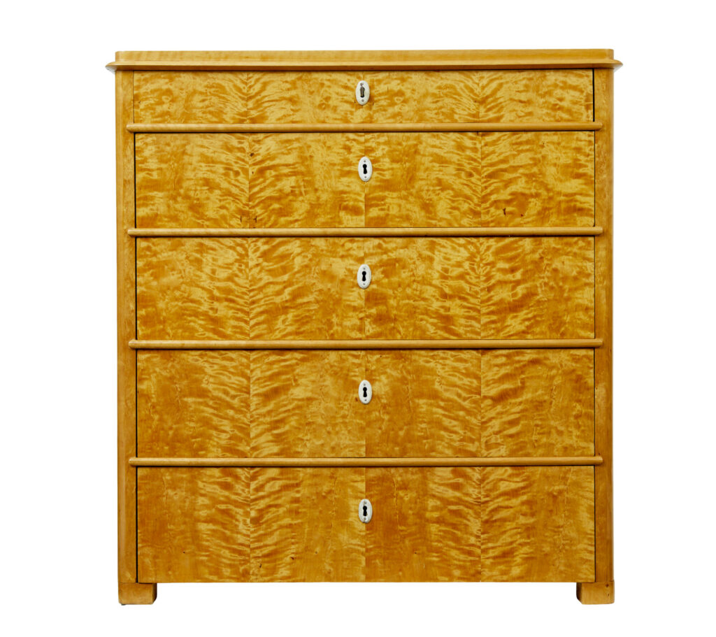 19th Century Swedish Flame Birch Chest of Drawers — image 9