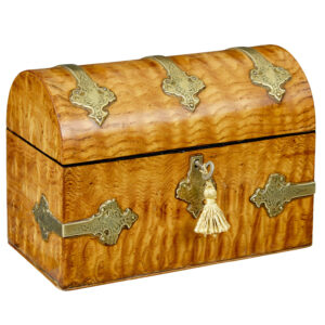 19TH CENTURY VICTORIAN POLLARD OAK AND BRASS DOME TOP STATIONARY BOX