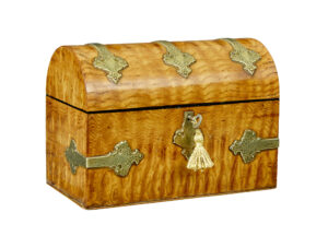 19th Century Victorian Pollard Oak and Brass Dome Top Stationary Box — thumbnail 11