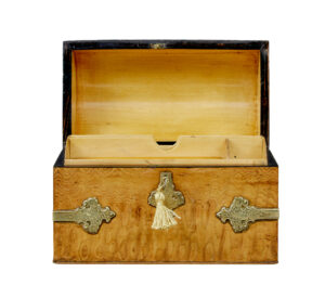19th Century Victorian Pollard Oak and Brass Dome Top Stationary Box — thumbnail 9