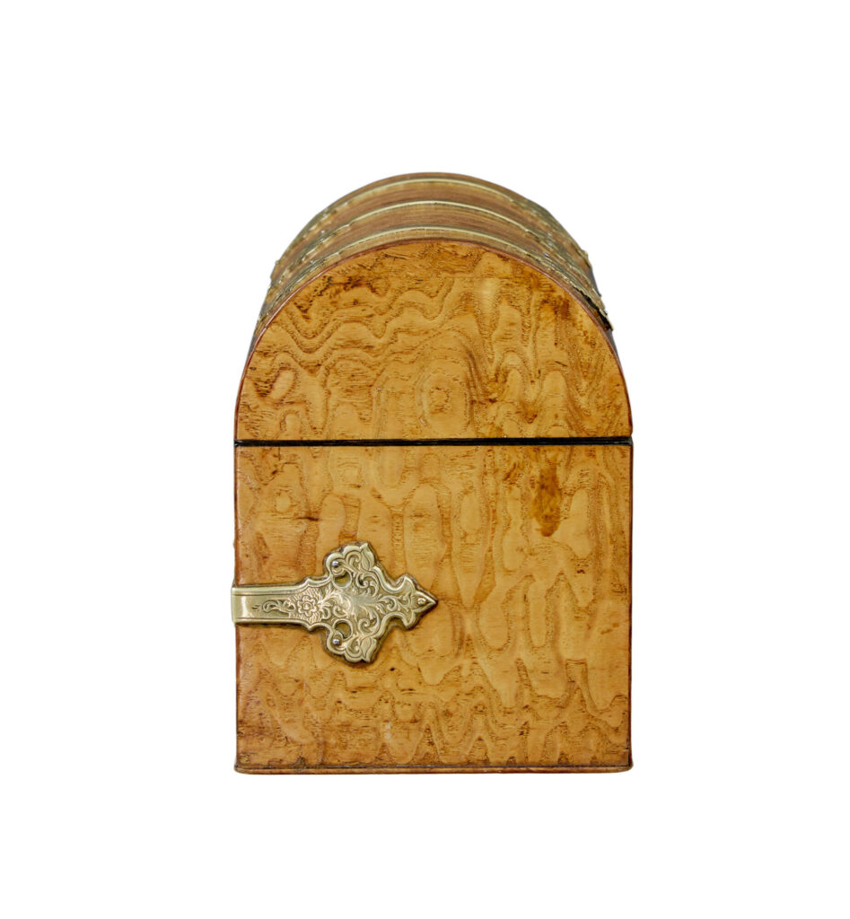 19th Century Victorian Pollard Oak and Brass Dome Top Stationary Box — image 8