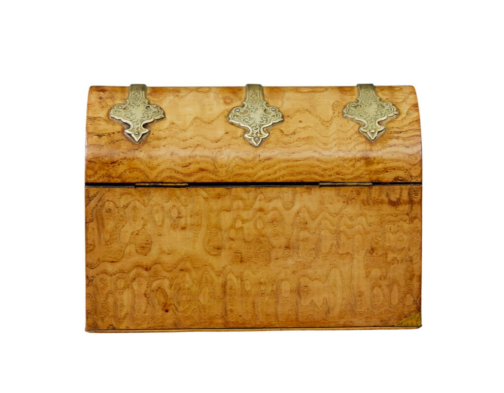 19th Century Victorian Pollard Oak and Brass Dome Top Stationary Box — image 7