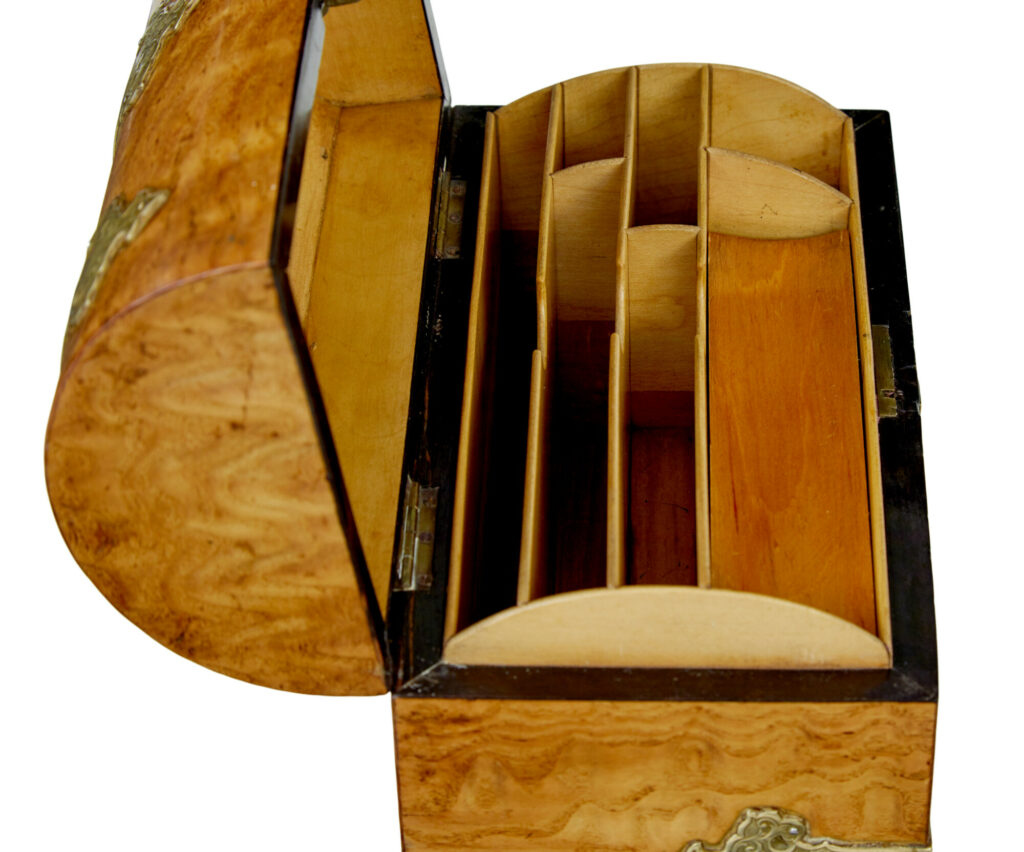 19th Century Victorian Pollard Oak and Brass Dome Top Stationary Box — image 5
