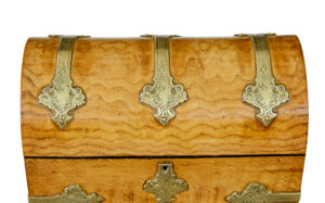 19th Century Victorian Pollard Oak and Brass Dome Top Stationary Box — thumbnail 3