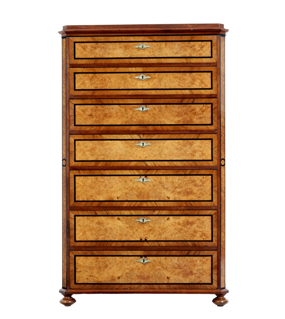 19th Century Burr Walnut Tall Chest of Drawers — image 6