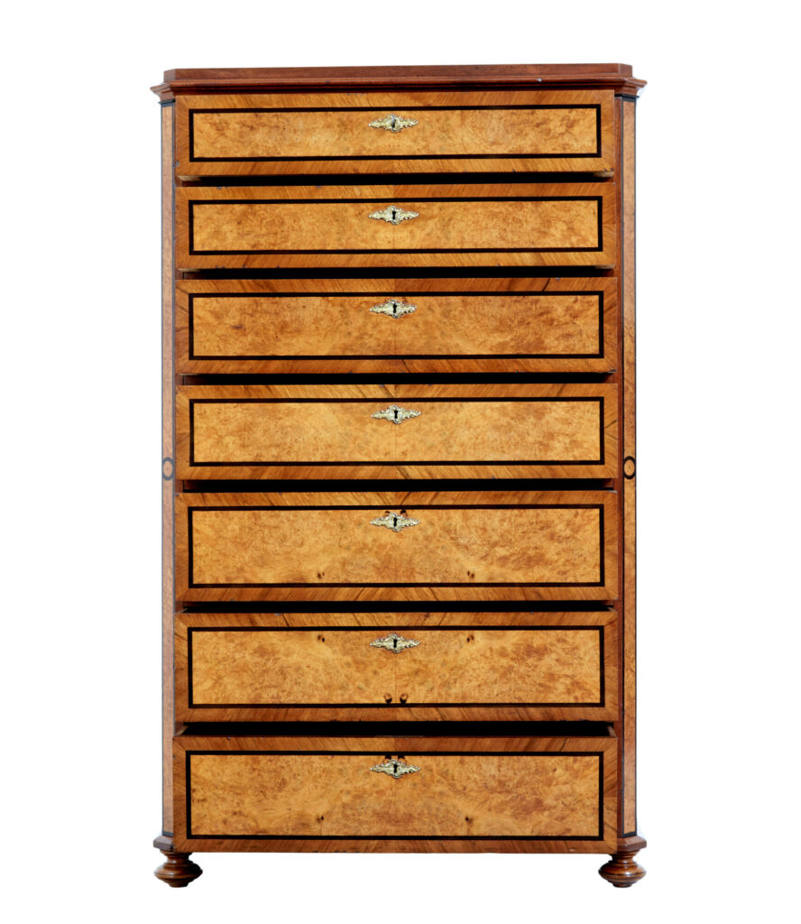 19th Century Burr Walnut Tall Chest of Drawers — image 5