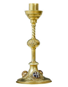 19TH CENTURY AESTHETIC MOVEMENT BRASS AND OYNX CANDLESTICK