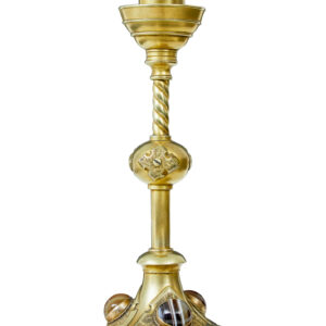 19TH CENTURY AESTHETIC MOVEMENT BRASS AND OYNX CANDLESTICK