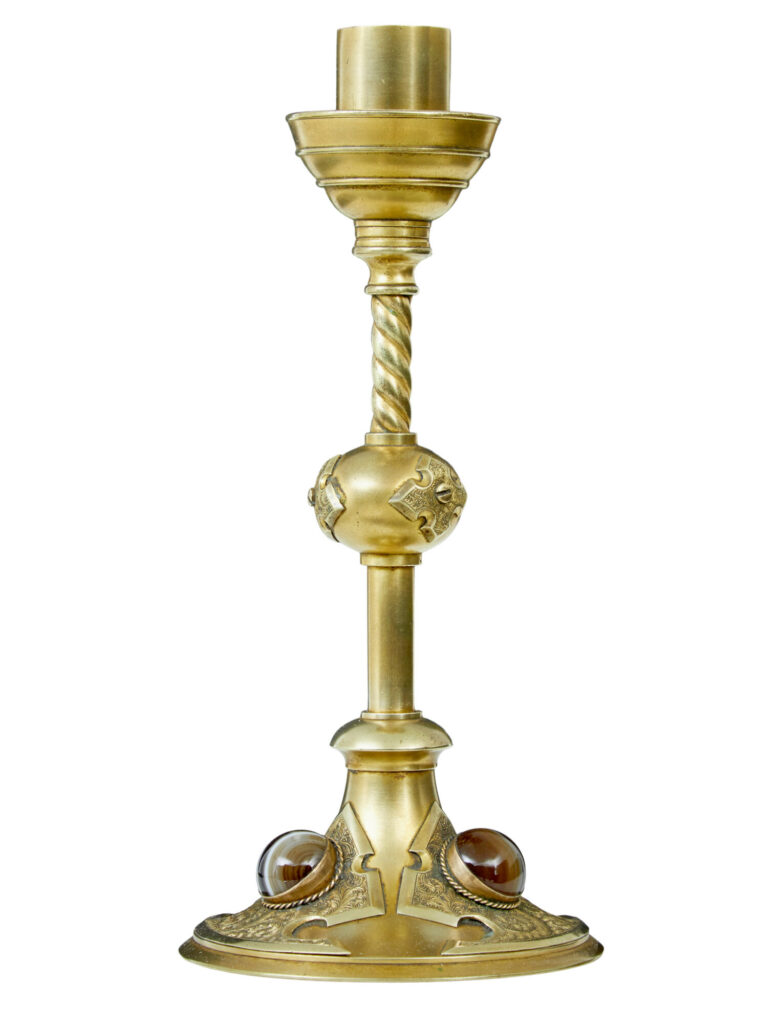 19th Century Aesthetic Movement Brass and Oynx Candlestick — image 6