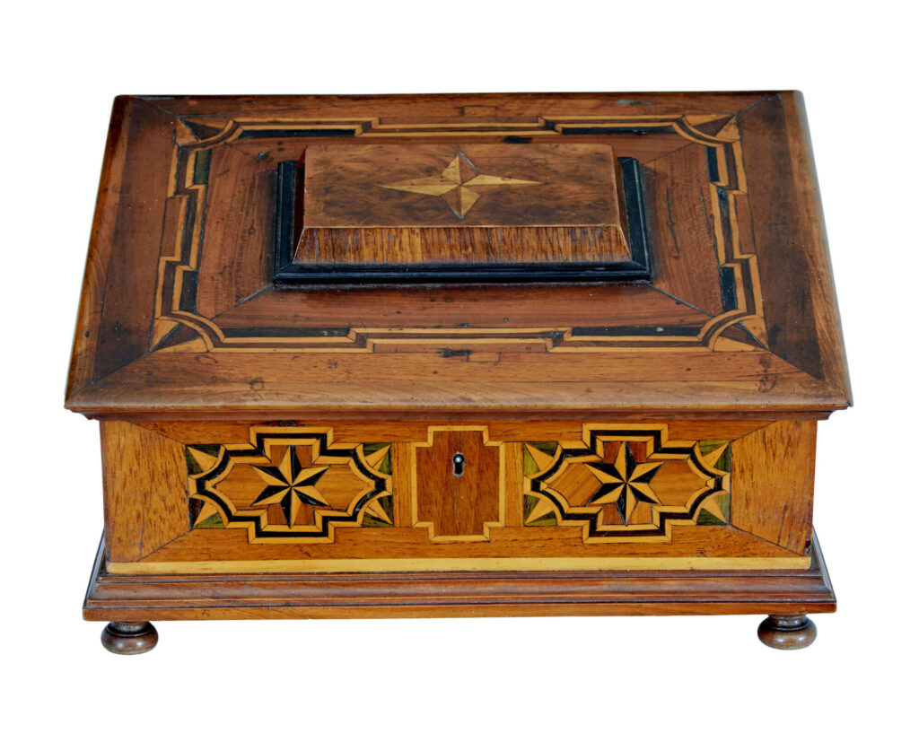 19th Century Marquetry Fruitwood Desktop Box
