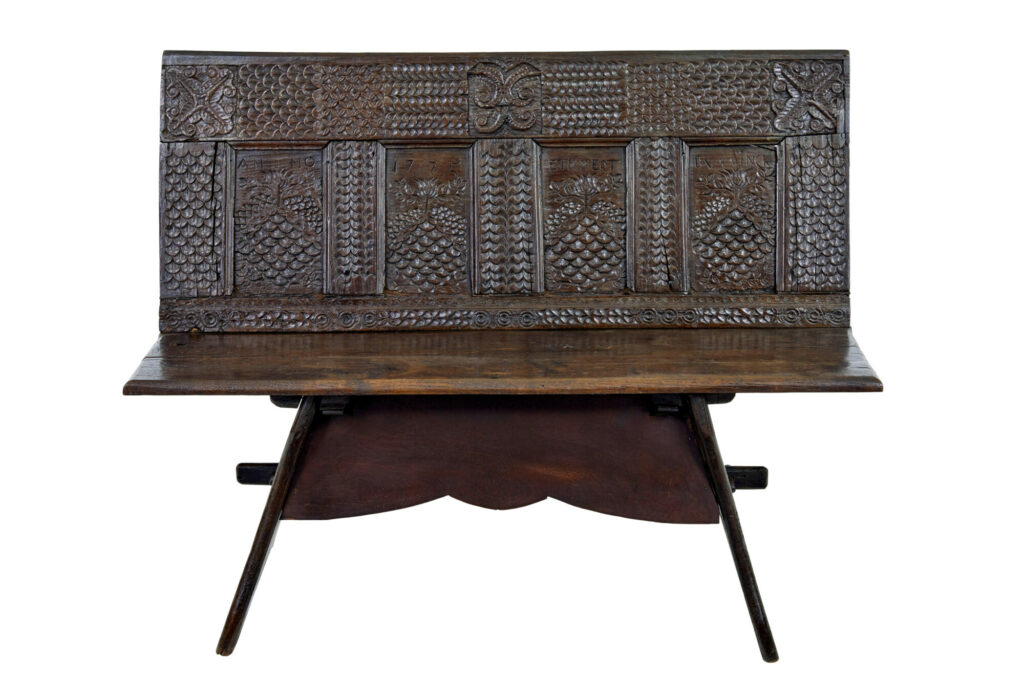 19th Century Victorian Carved Oak Bench