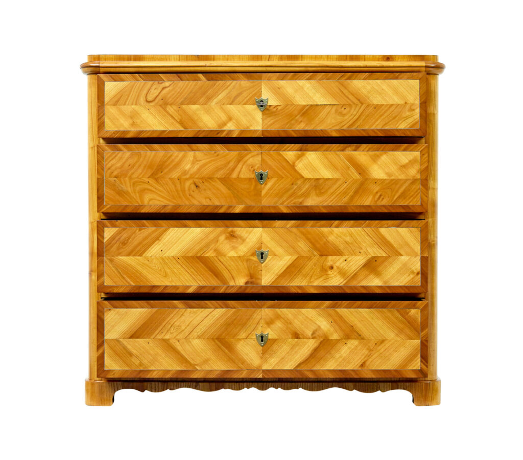 Mid 19th Century Scandinavian Inlaid Elm Chest of Drawers — image 5