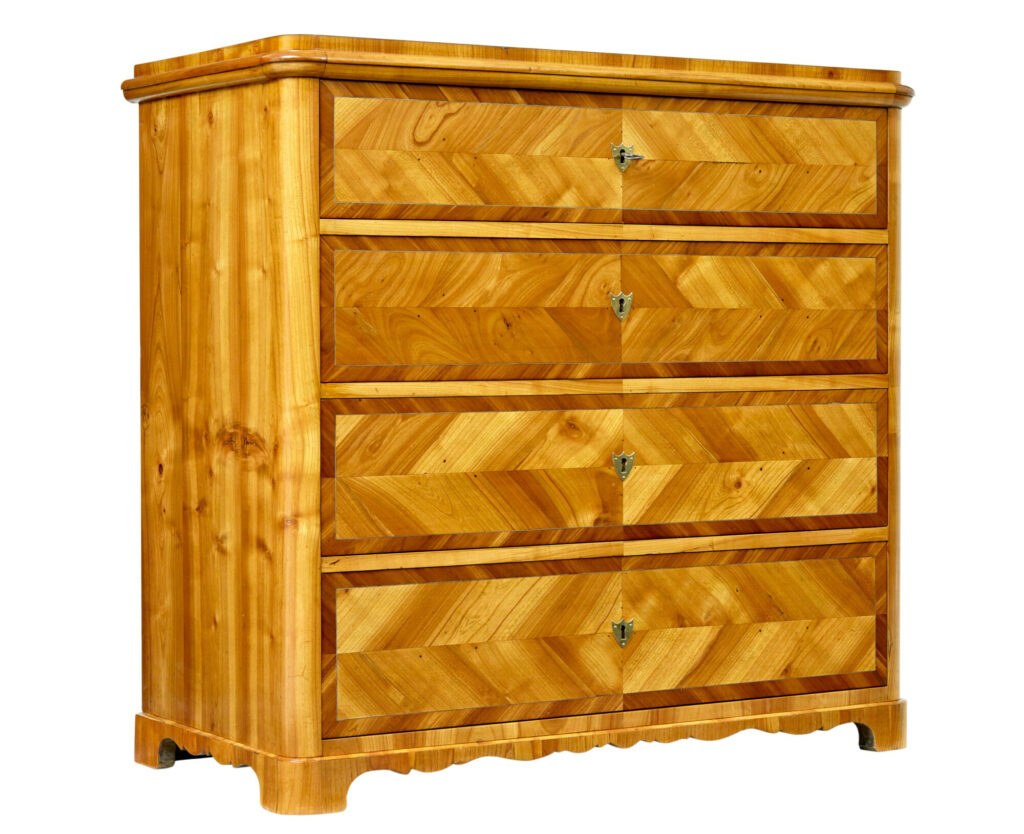 Mid 19th Century Scandinavian Inlaid Elm Chest of Drawers