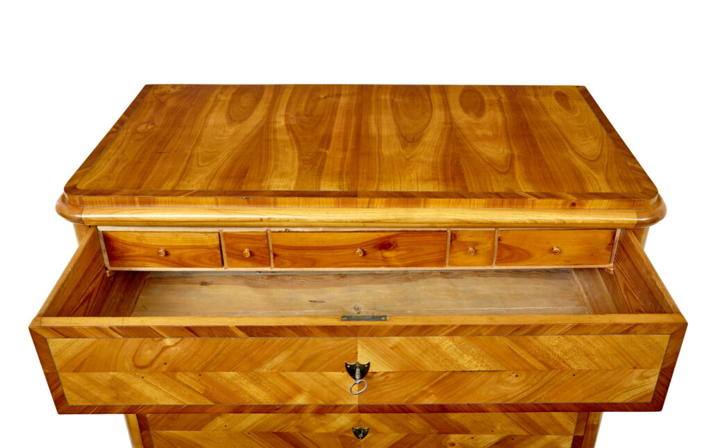 Mid 19th Century Scandinavian Inlaid Elm Chest of Drawers — image 9