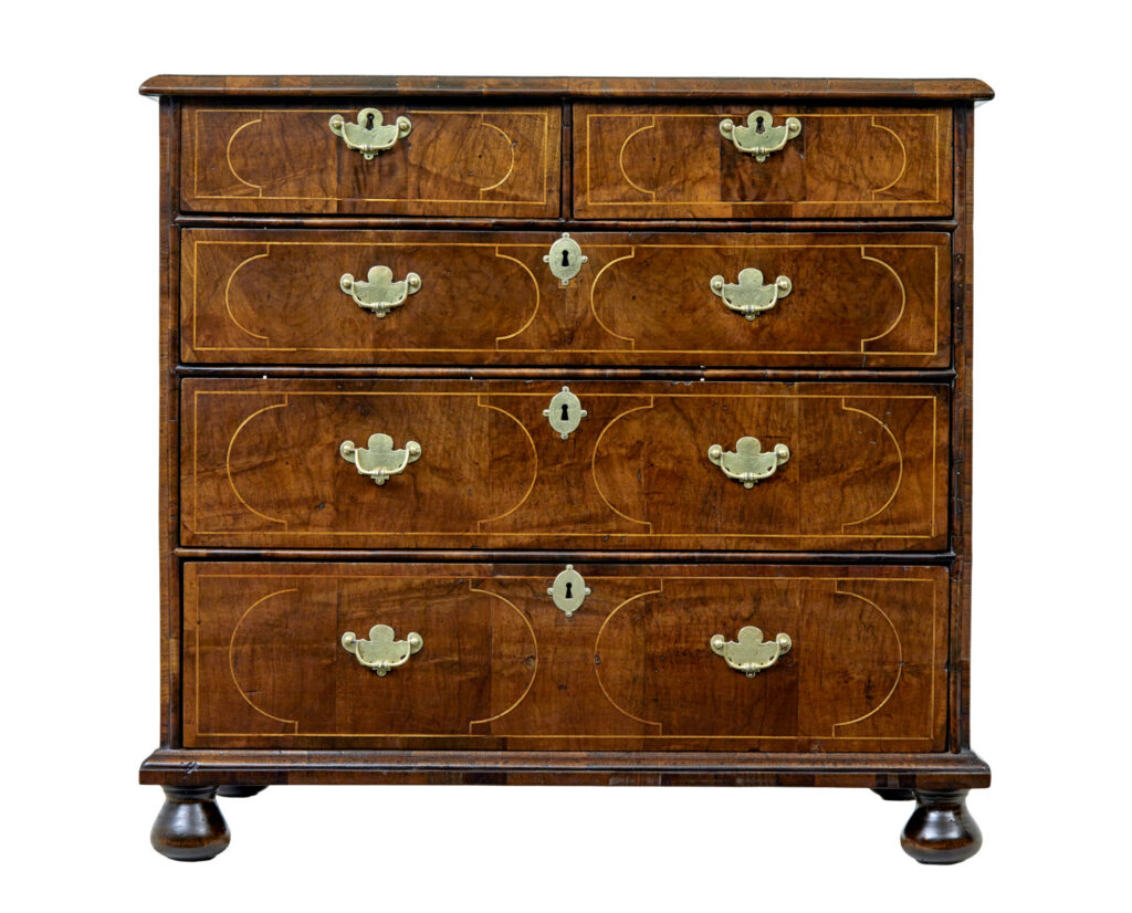 17th Century William and Mary Inlaid Walnut Chest of Drawers — image 6