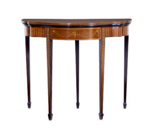19TH CENTURY SHERATON REVIVAL INLAID MAHOGANY CARD TABLE