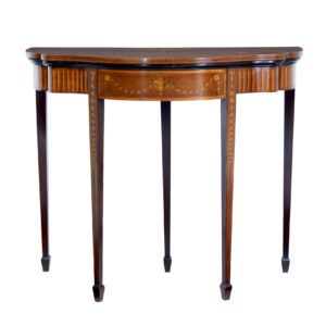 19TH CENTURY SHERATON REVIVAL INLAID MAHOGANY CARD TABLE