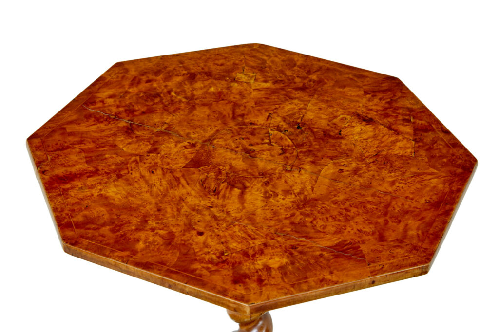 19th Century Scandinavian Burr Elm Octagonal Side Table — image 3