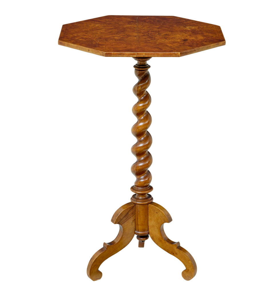 19th Century Scandinavian Burr Elm Octagonal Side Table — image 6