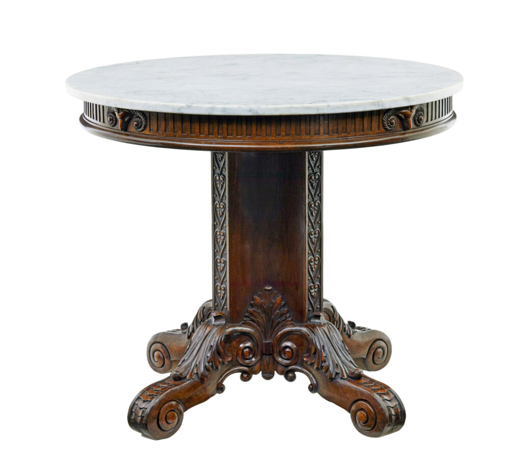 19th Century Carved Oak and Marble Center Table