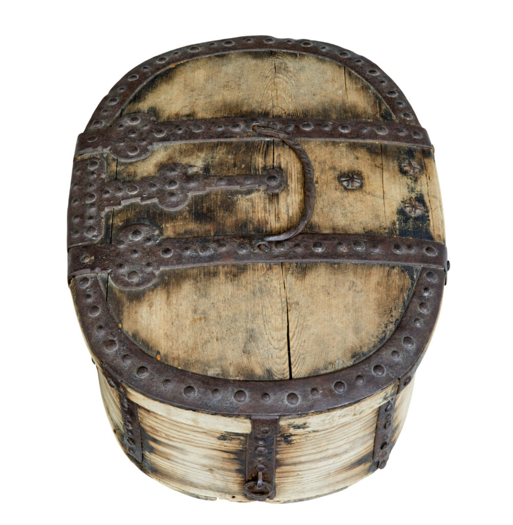 Mid 18th Century Swedish Pine Baroque Metal Bound Box — image 7