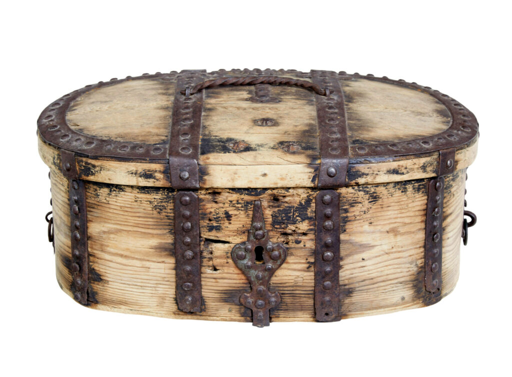 Mid 18th Century Swedish Pine Baroque Metal Bound Box